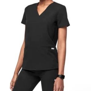 Figs black scrubs V neck technical collection 3 pocket short sleeve shirt XS